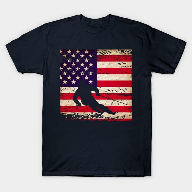 American Flag Skiing T-Shirt by 4Craig